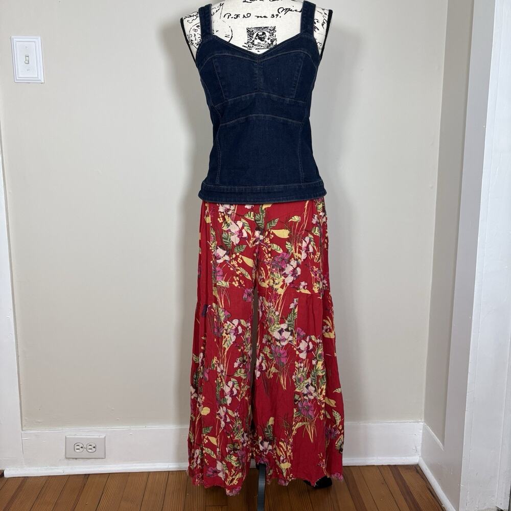 White House Black Market Dark Wash Denim Corset Bustier Top SZ 8 Sweetheart Neck